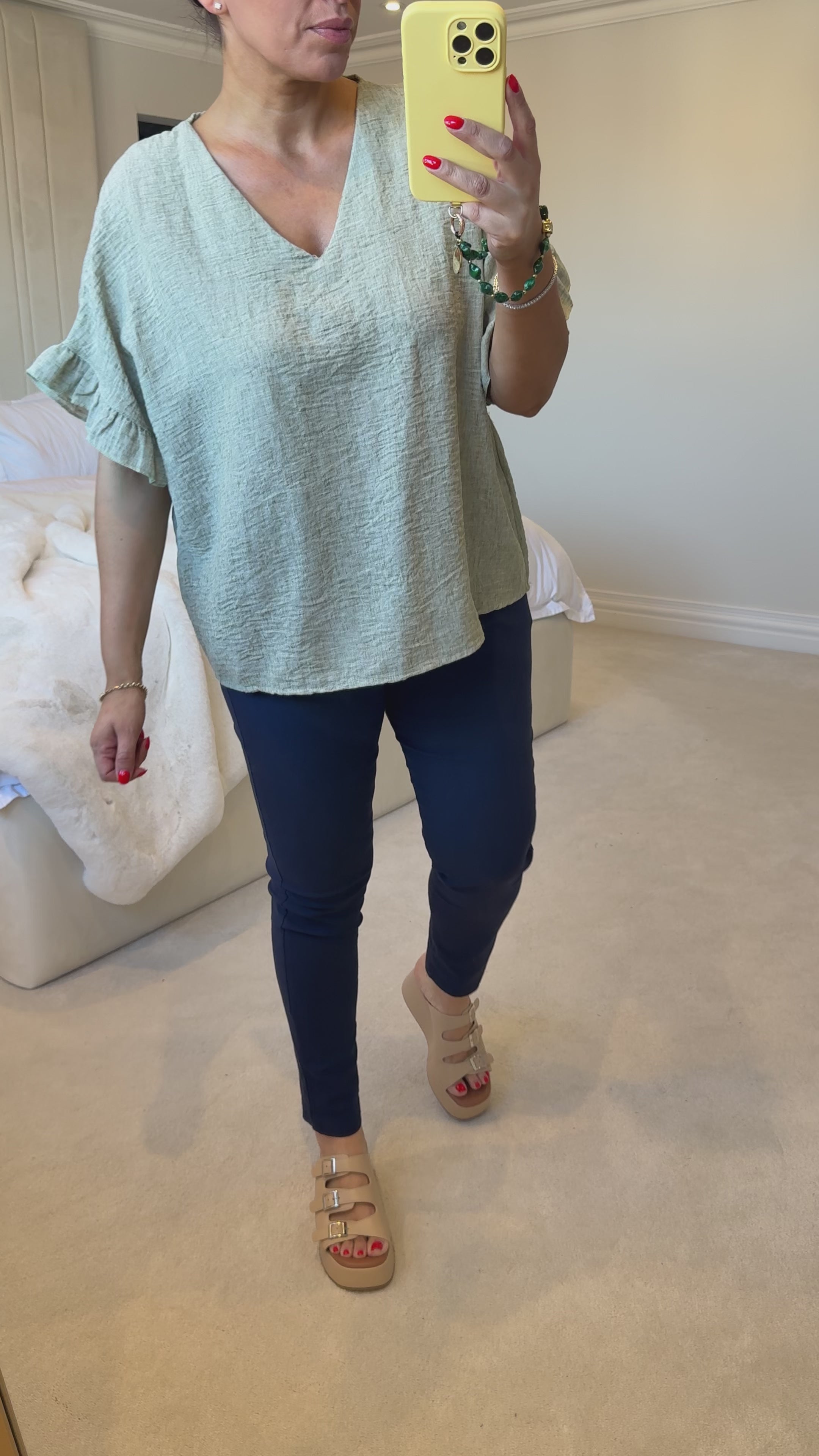 Load video: Imelda Plain Frill Sleeve Loose Top
