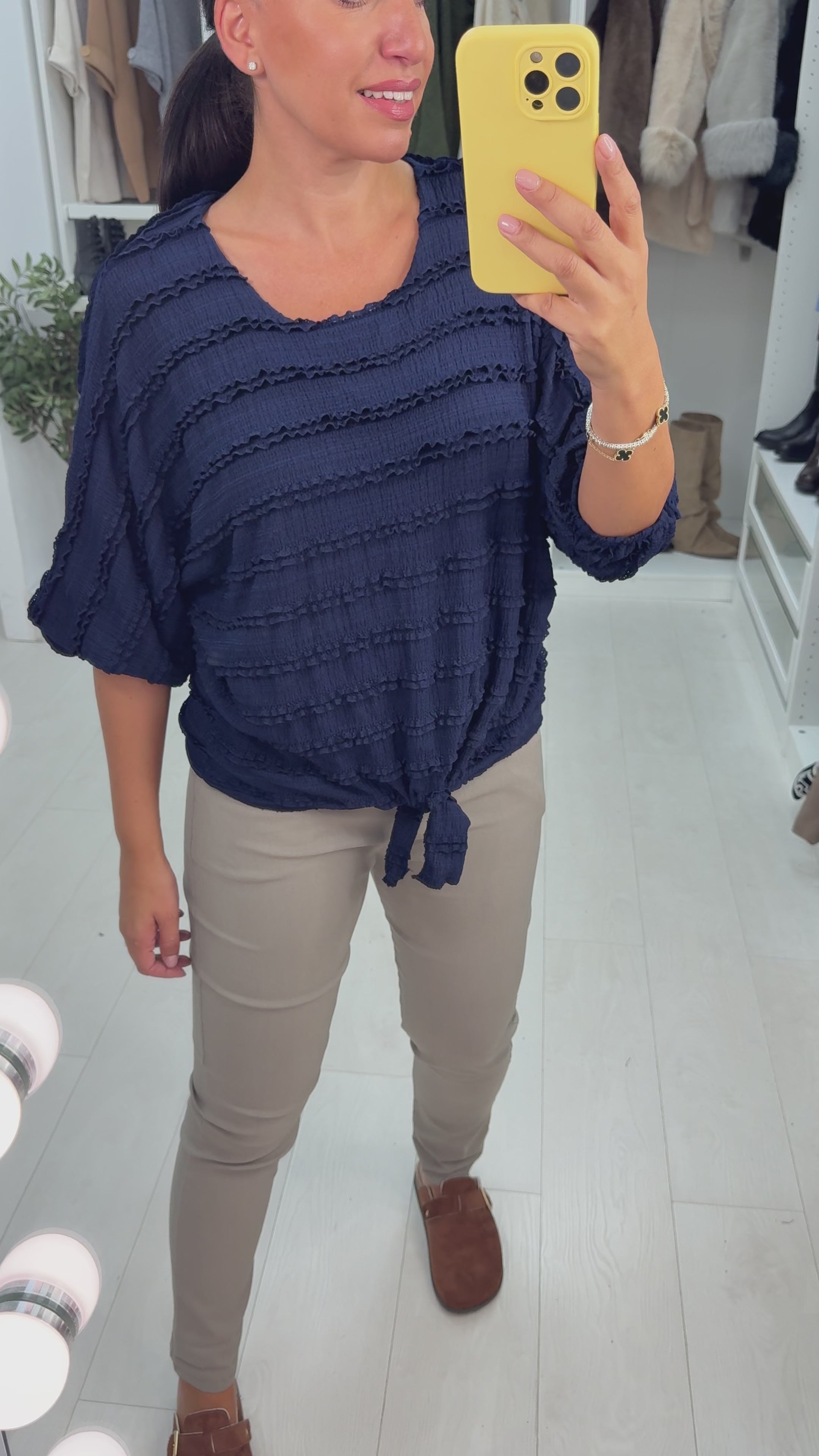 Load video: Paulina Textured Tie Front Top