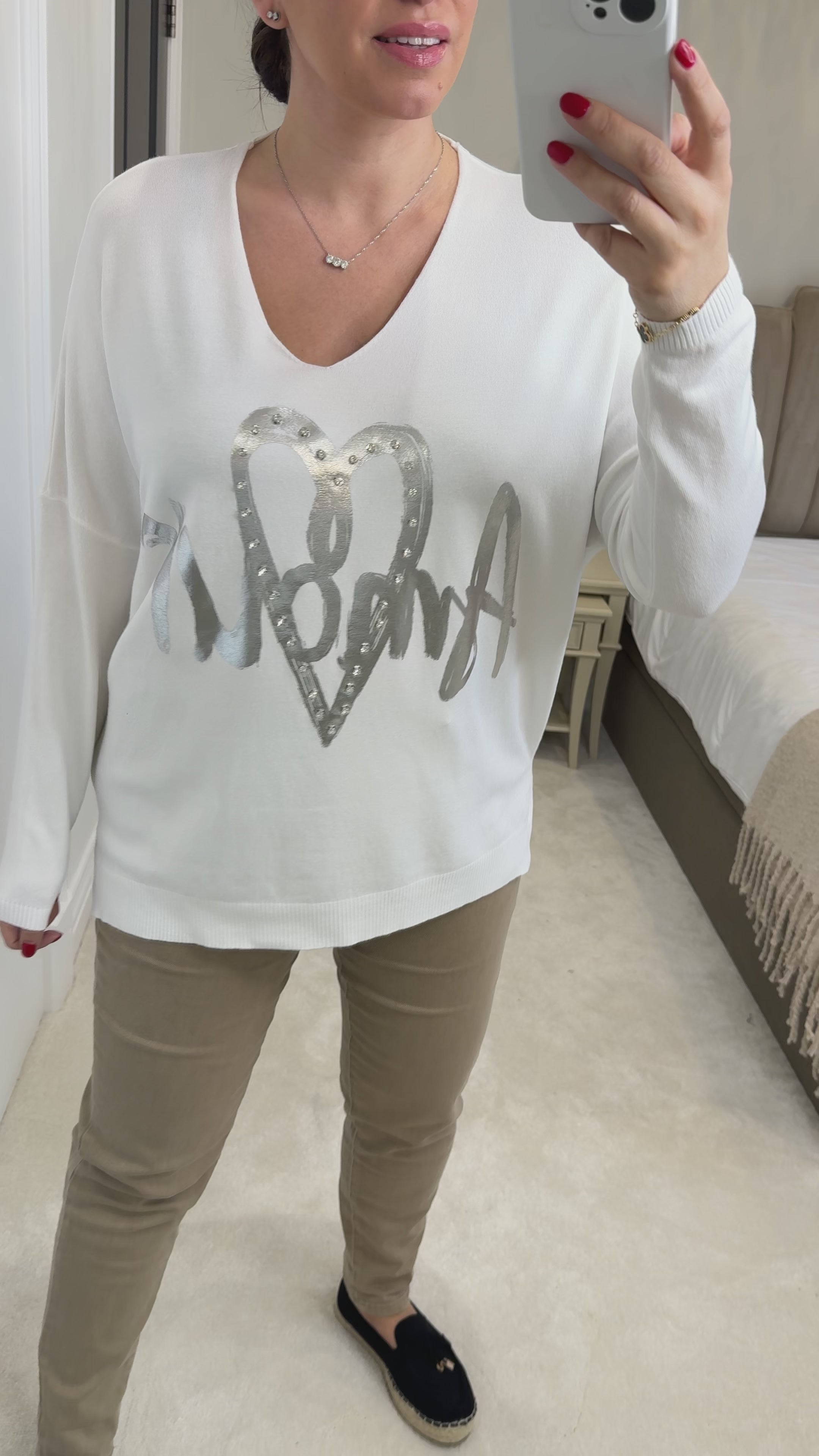 Elora 'Amour' Diamante Detail Fine Knit Jumper