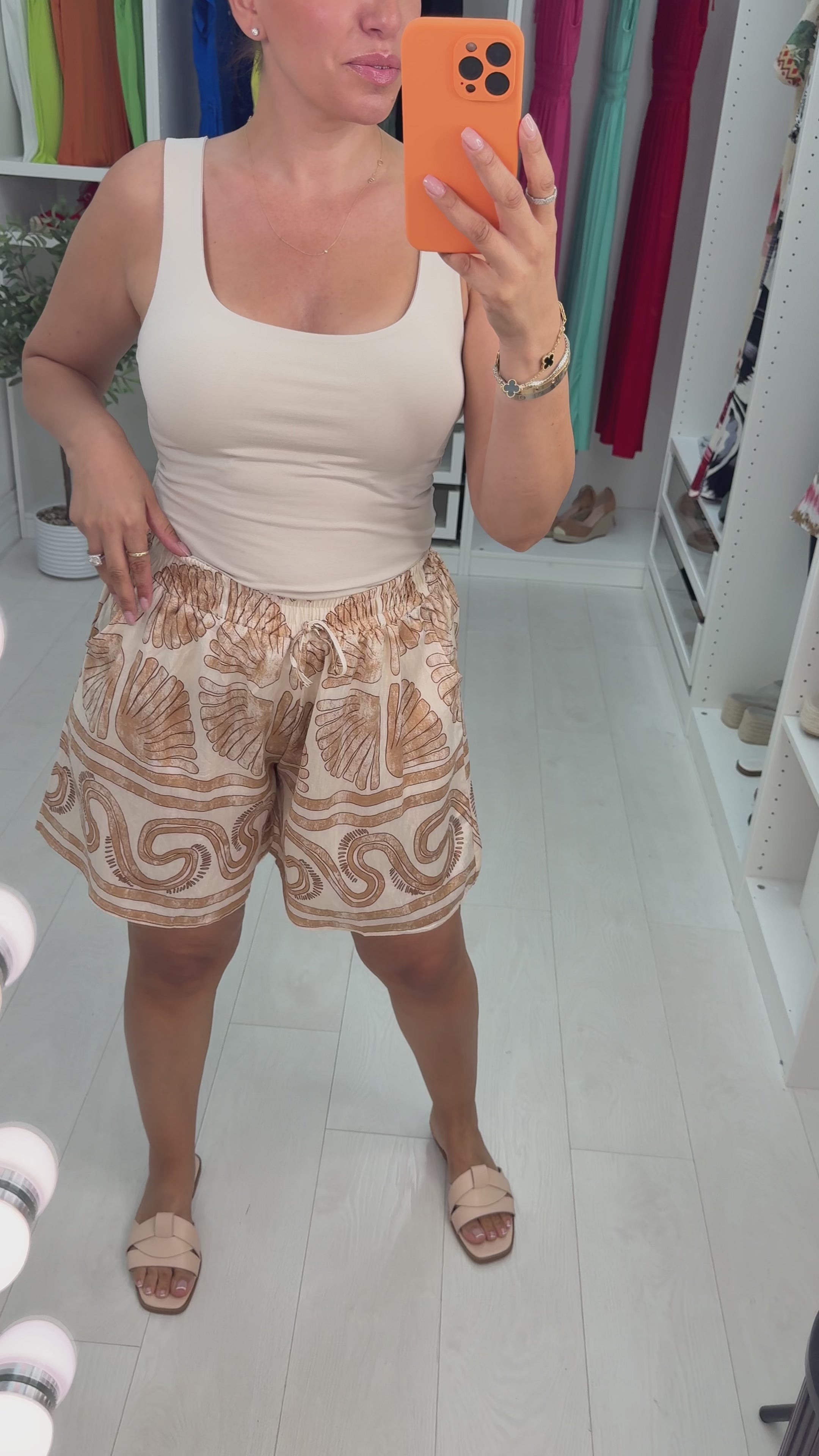 Load video: Zosia Mosaic Print Elasticated Waist Shorts
