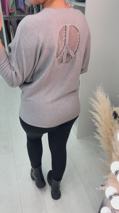 Arch Diamante Peace Sign Ribbed  Jumper
