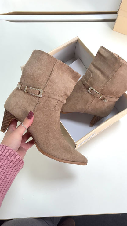 Vickie Faux Suede Buckle Detail Pointed Boots