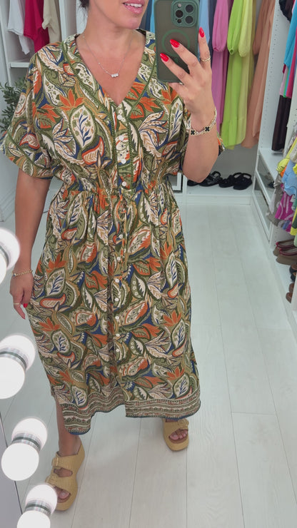 Feliana Paisley Print Button Closure Maxi dress