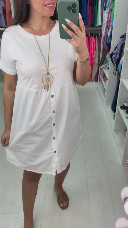 Palmina Button Detailed Necklace Dress