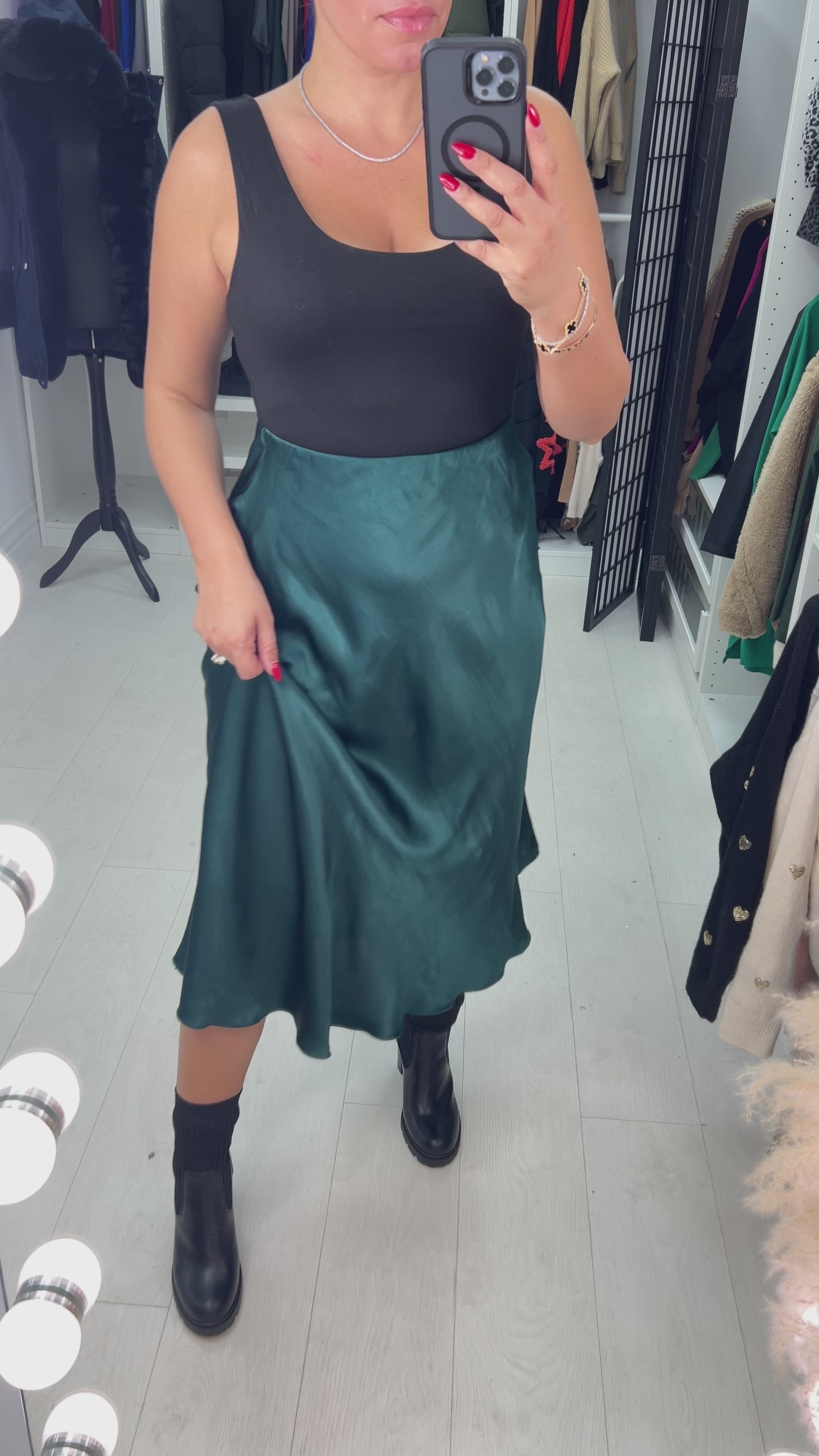 Drea Elasticated Waist Satin Midi Skirt