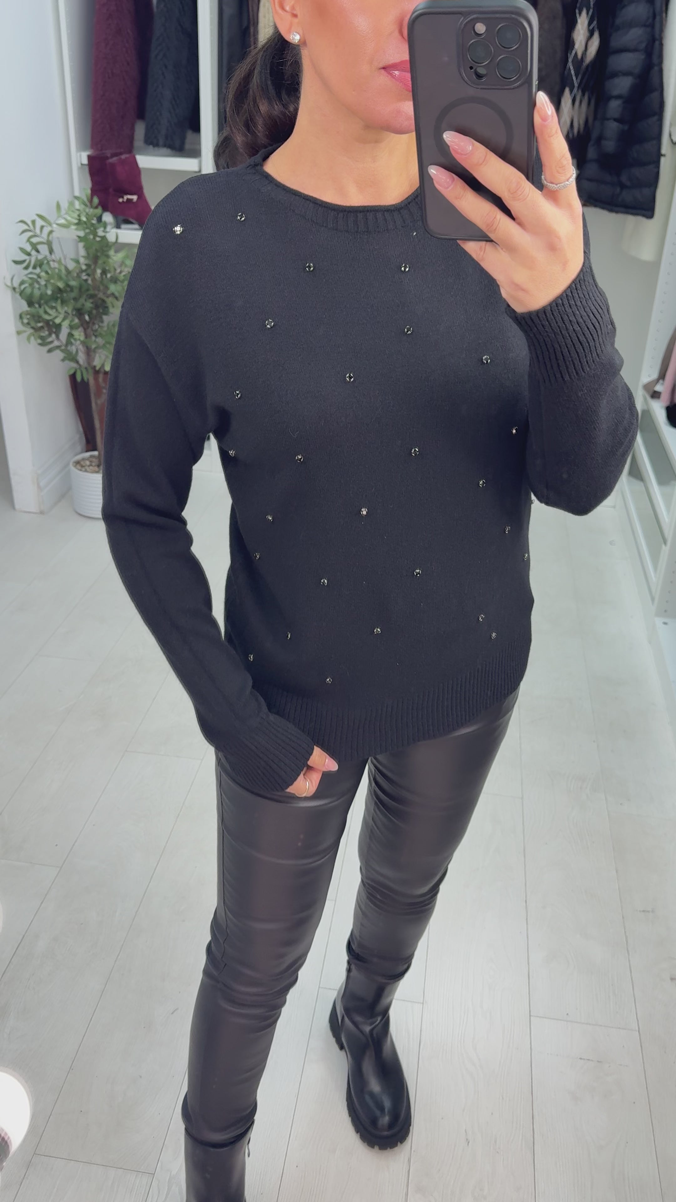 Load video: Sidney Embellished Round Neck Jumper