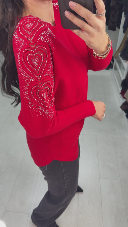 Hollis Embellished Sleeve Ribbed Knit Jumper