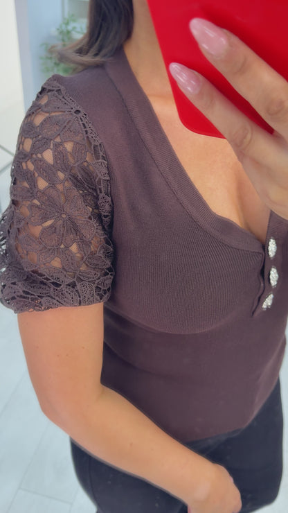 Yamina V Neck Embellished Balloon Sleeve Jumper