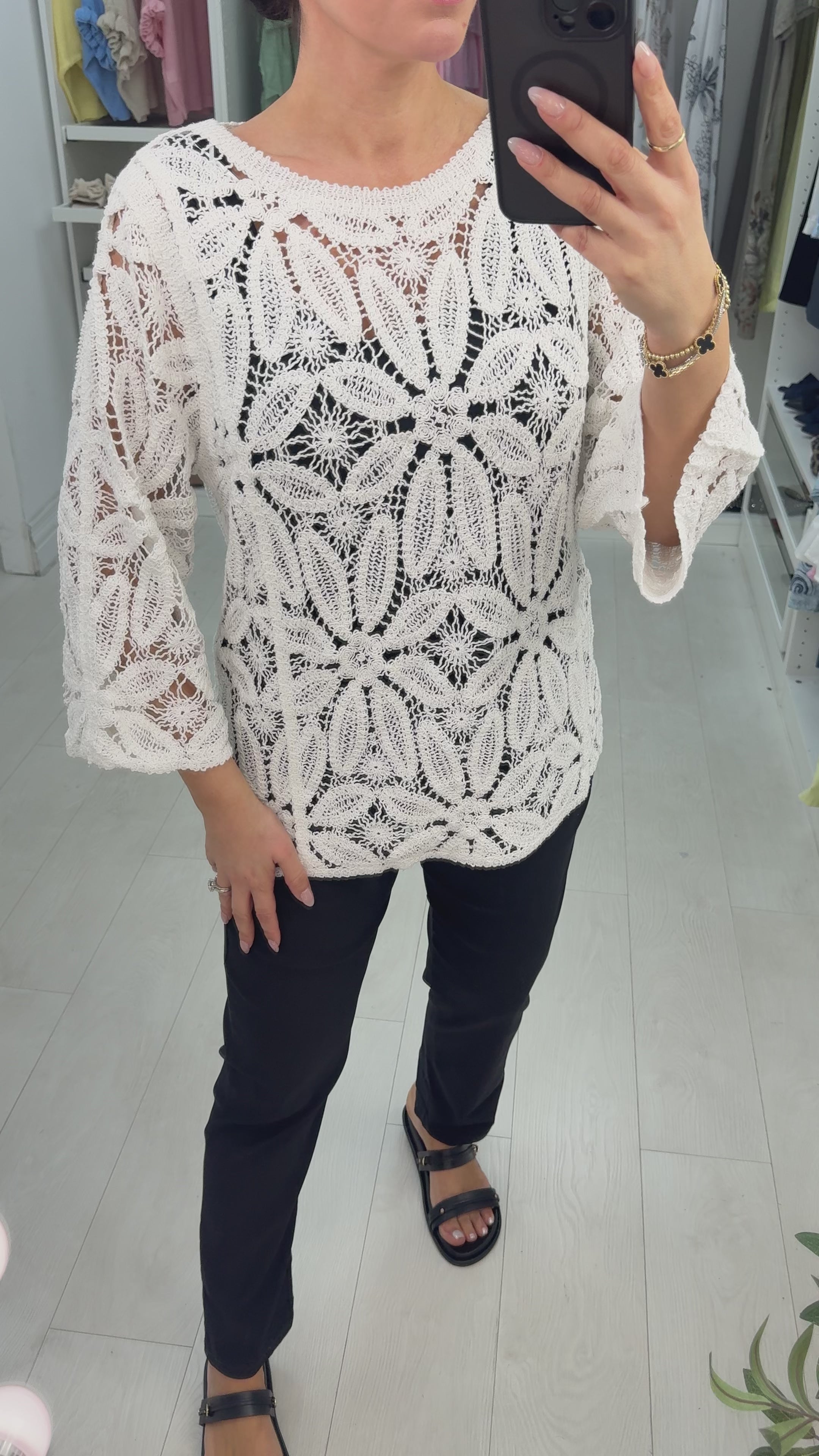 Rainey Crochet 3/4 Sleeve Top