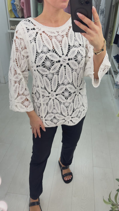 Rainey Crochet 3/4 Sleeve Top