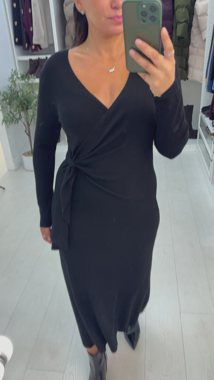 Alisa Plain V Neck Wrap Over Jumper Dress