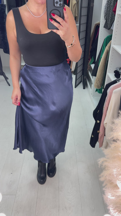 Drea Elasticated Waist Satin Midi Skirt