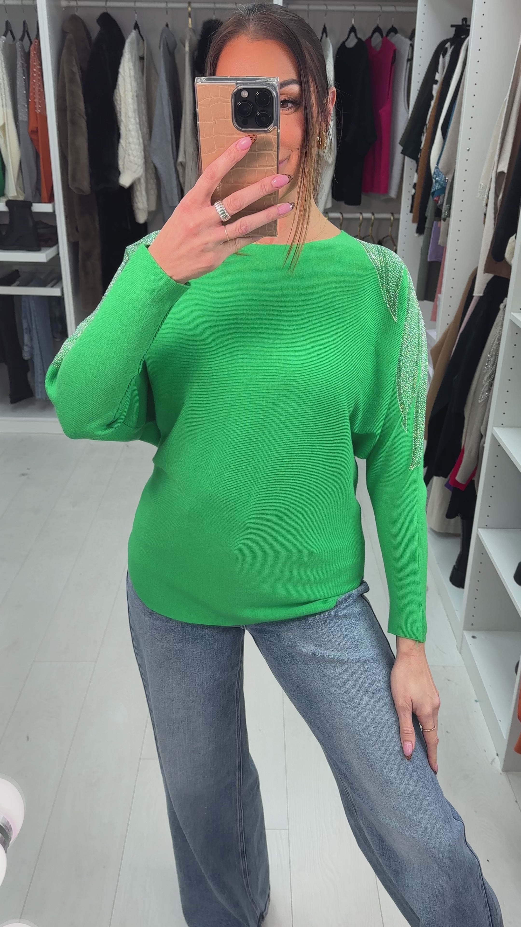 Coletta Embellished Shoulder Batwing Jumper