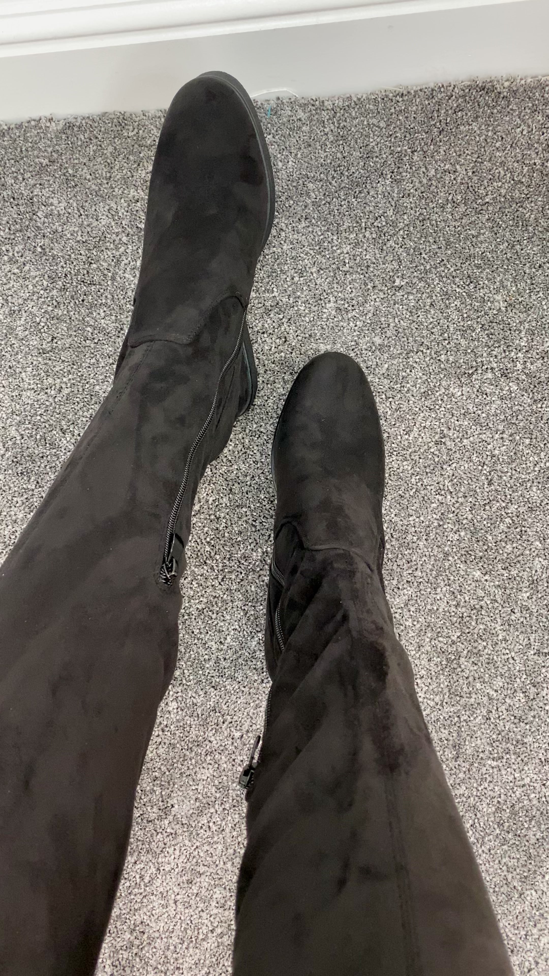 Load video: Edna Black Faux Suede Over The Knee Wedge Boot