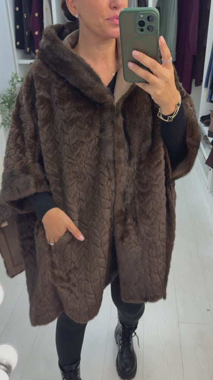 Elly Faux Fur Hooded Poncho