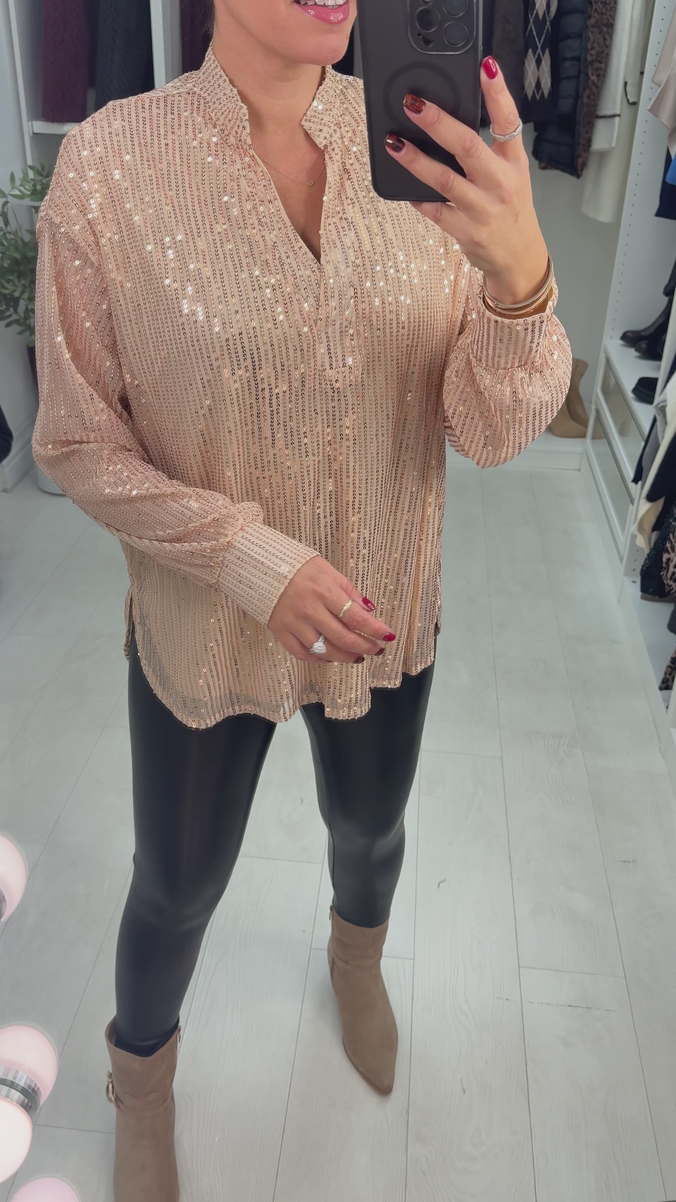 Raegan Sequin Embellished V Neck Top