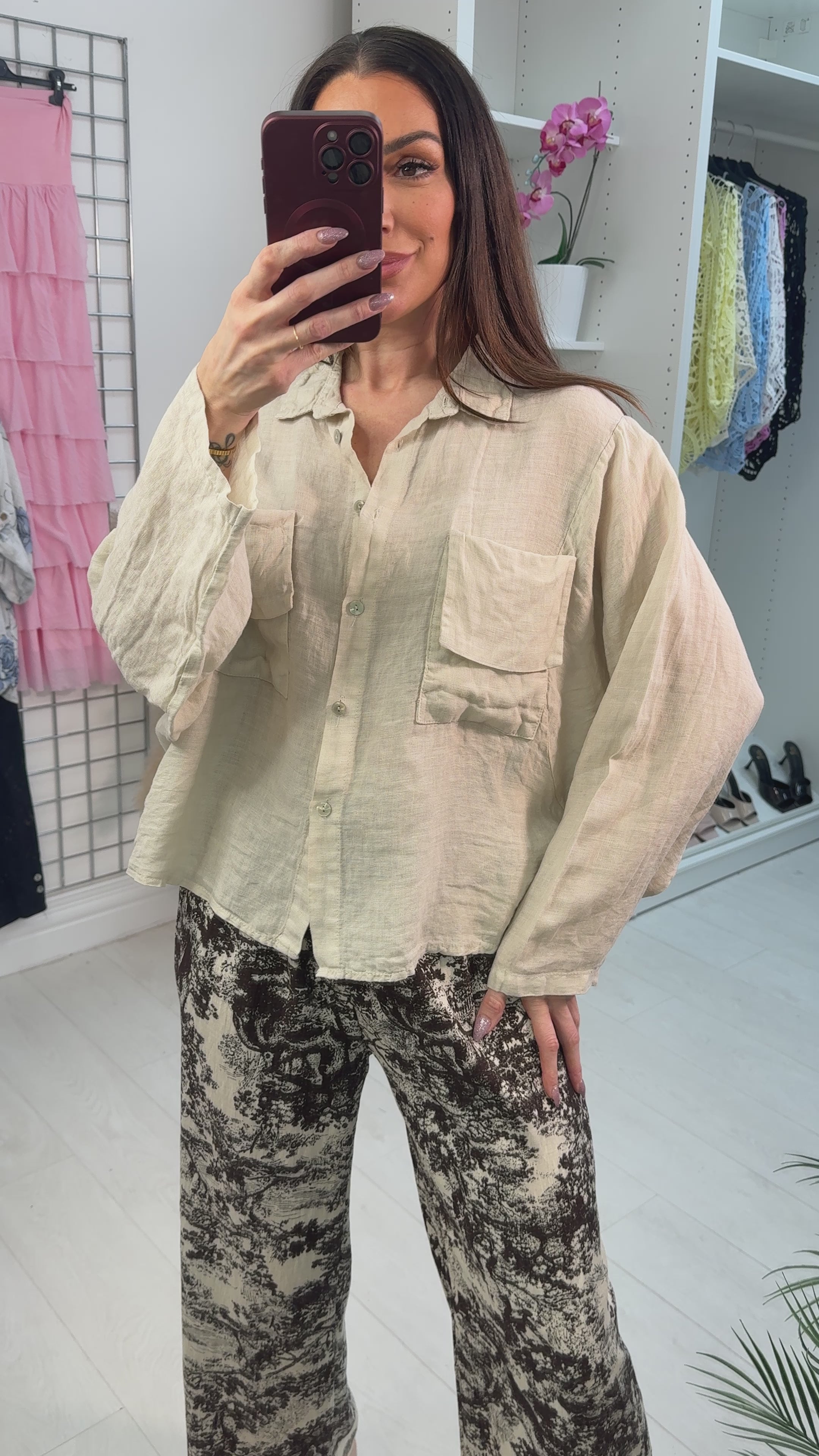 Load video: Soraya Front Pocket Detail Batwing Linen Shirt