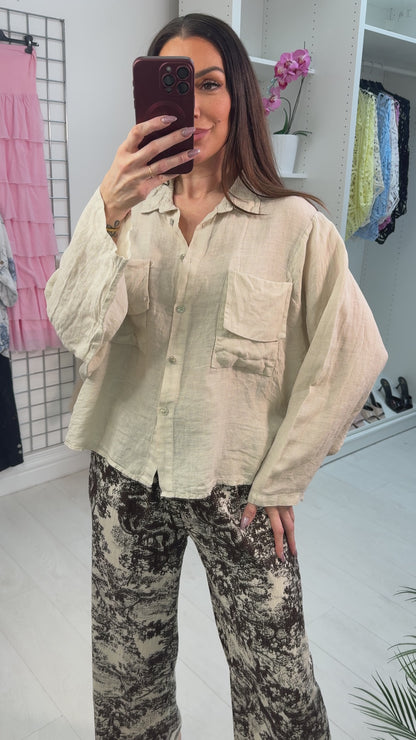 Soraya Front Pocket Detail Batwing Linen Shirt