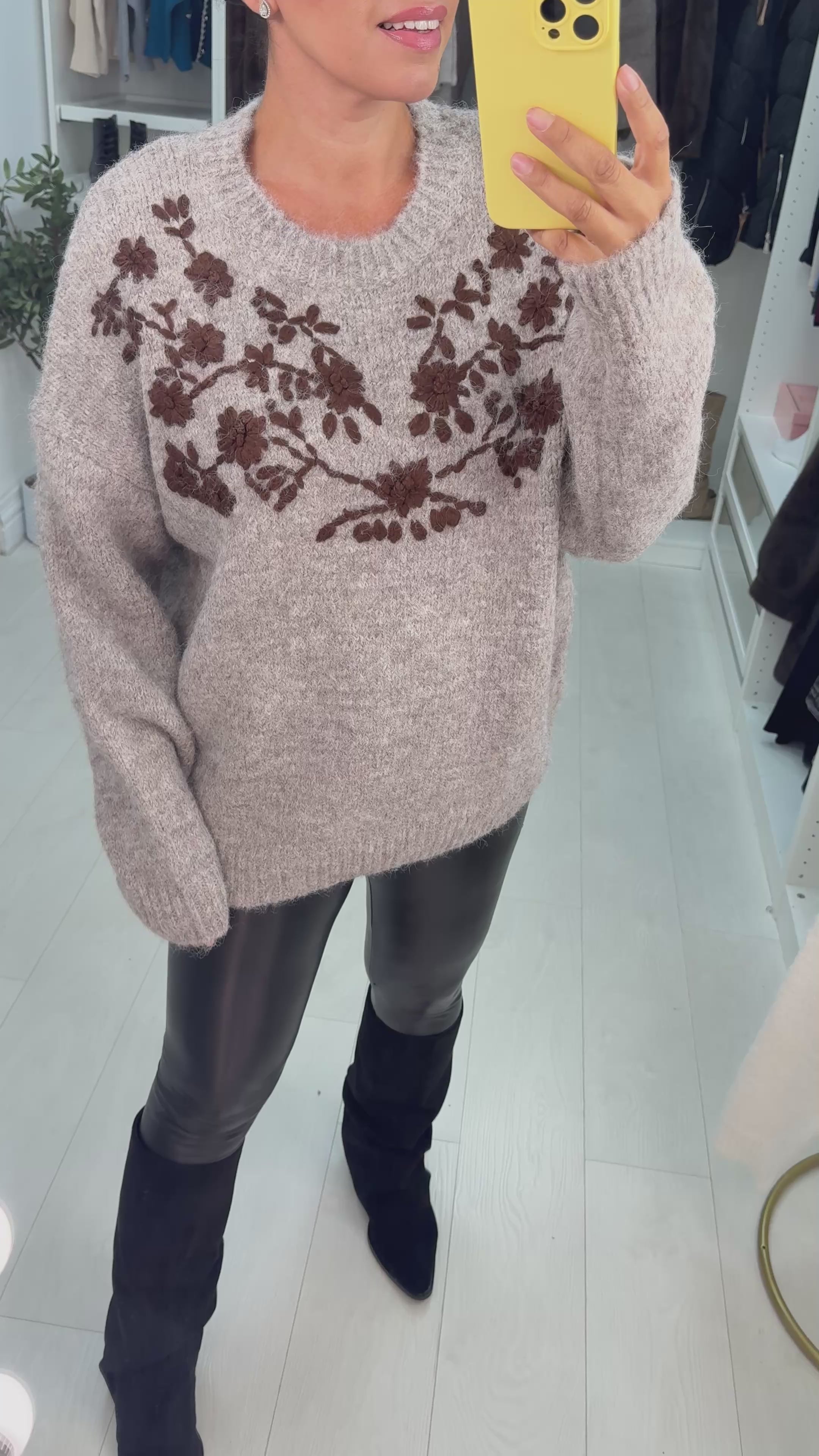 Load video: Billie Flower Embroidered Knit Jumper