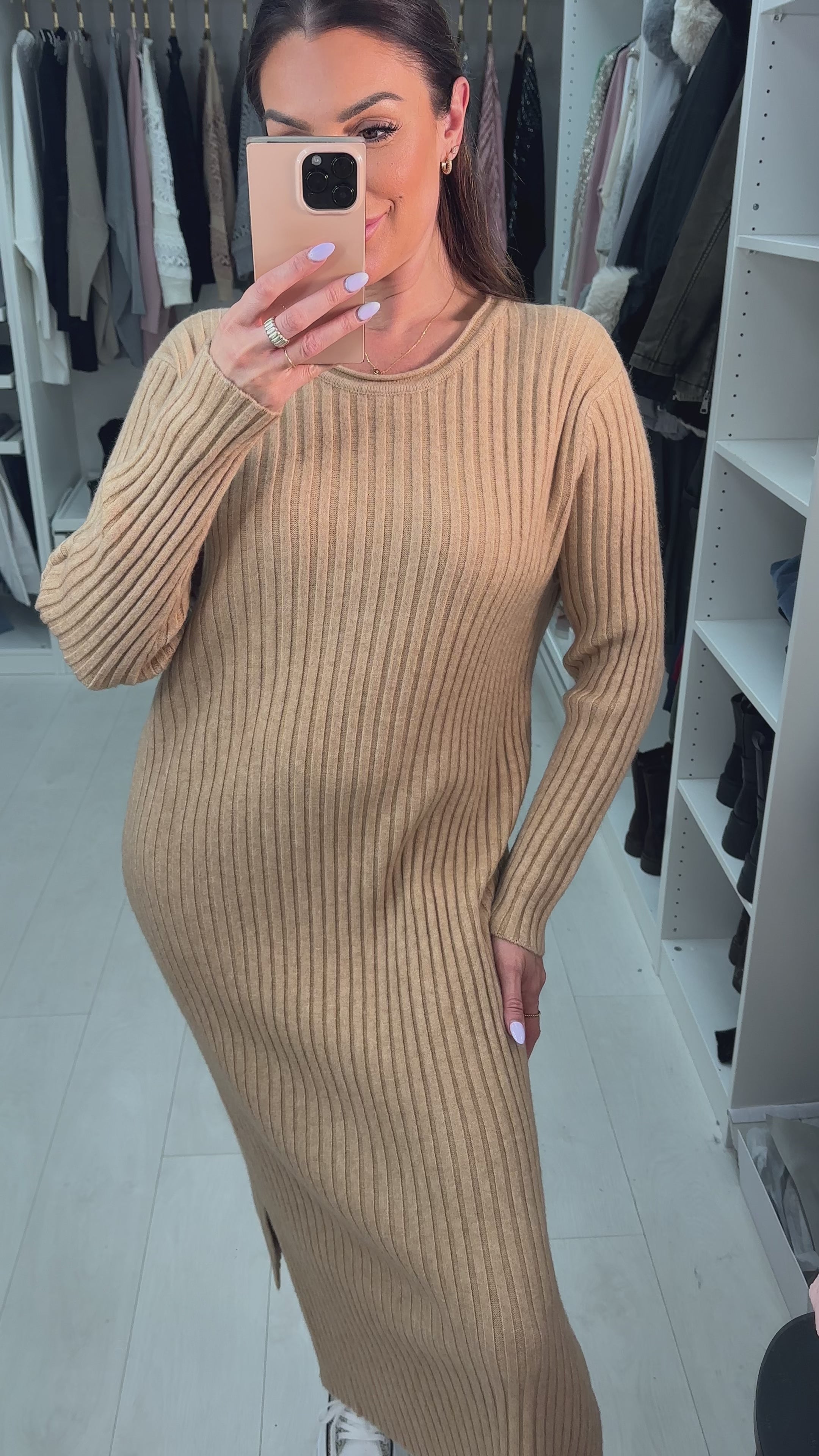 Load video: Asira Ribbed Knit Plain Maxi Dress