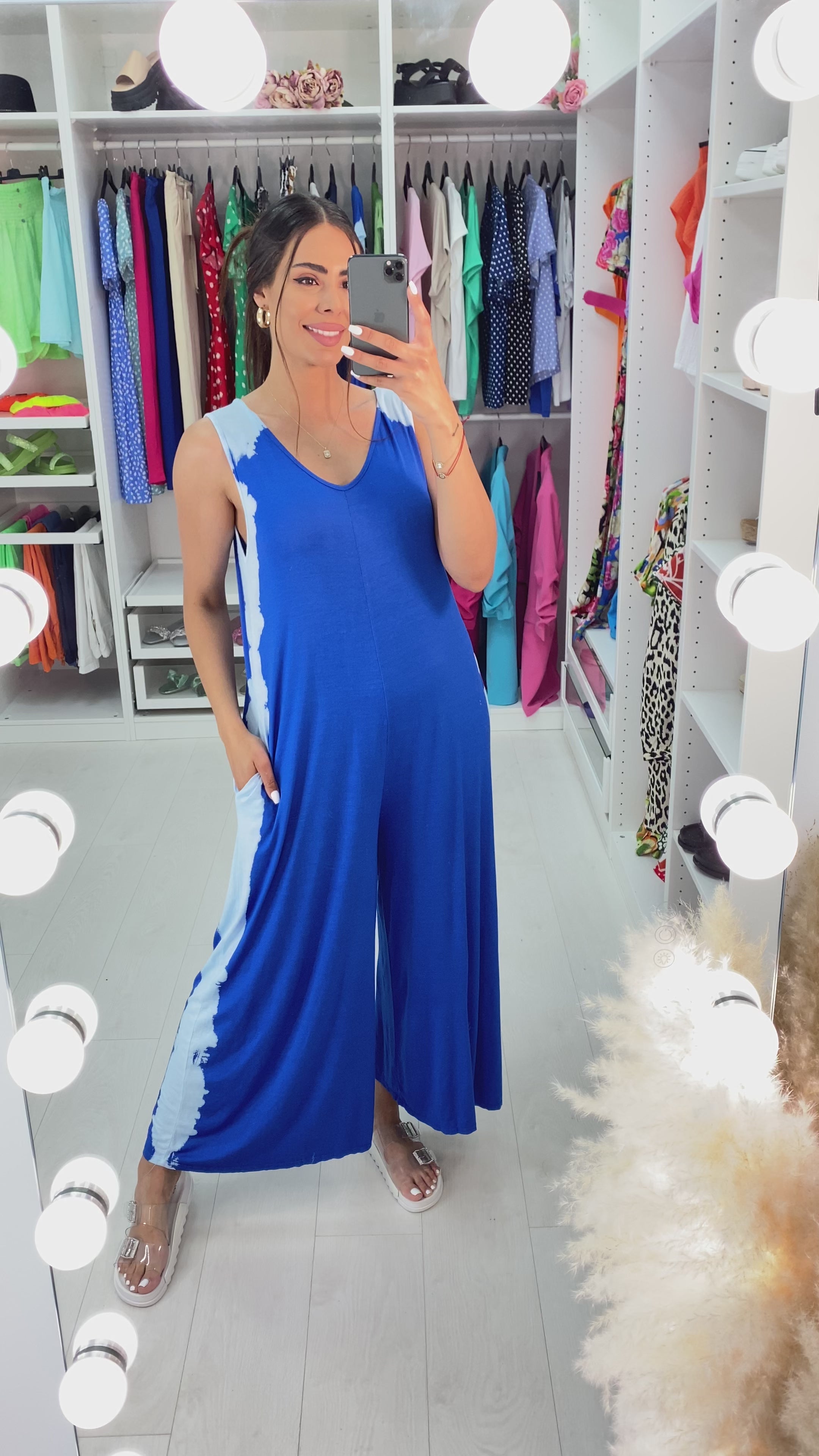 Load video: Johana Tie Dye Side Wide Leg Jersey Lounge Jumpsuit
