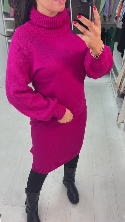 Aleesha Ribbed Roll Neck Knitted Jumper Dress