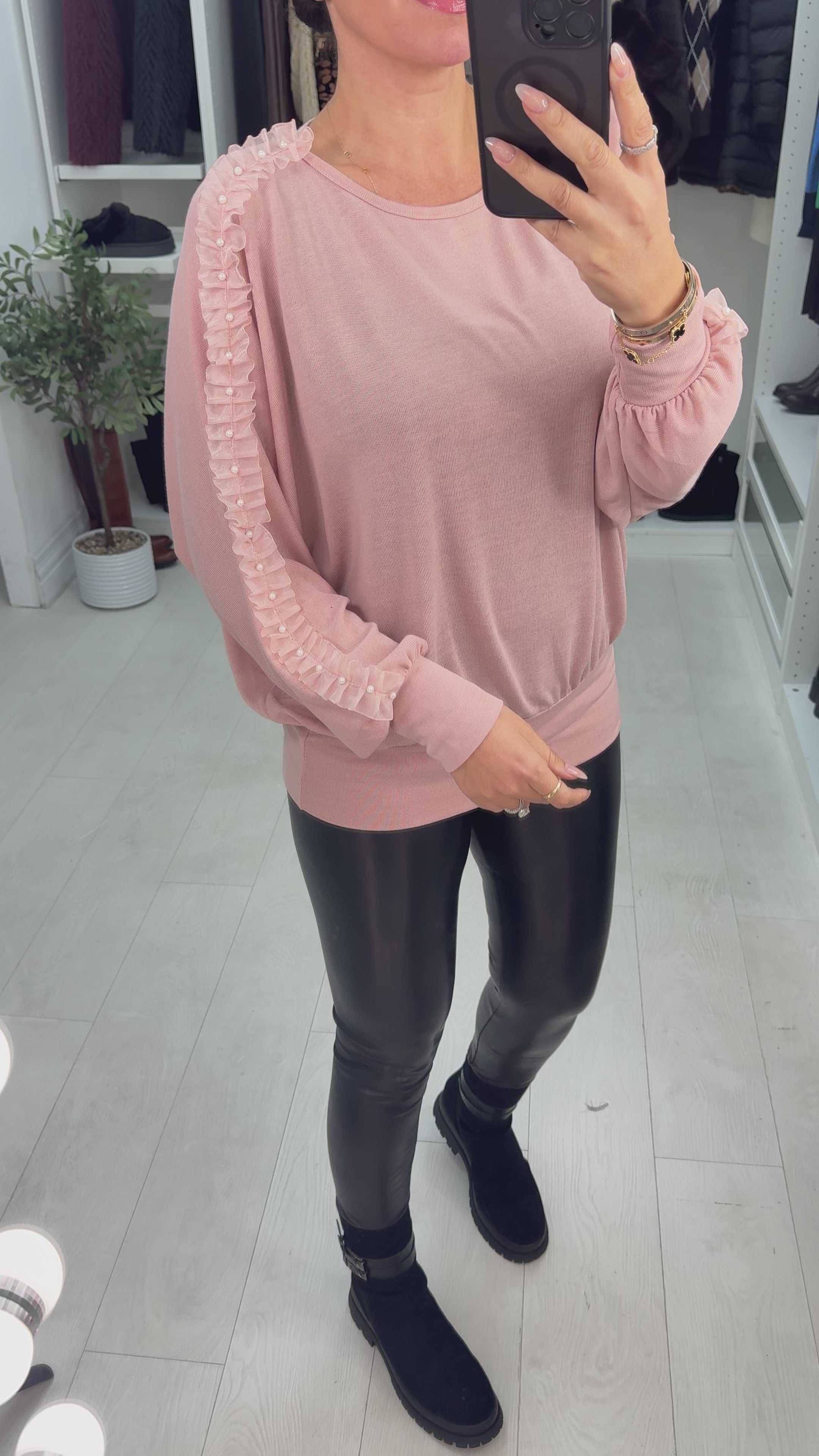 Load video: Lily Plain Frill Batwing Sleeve Jumper