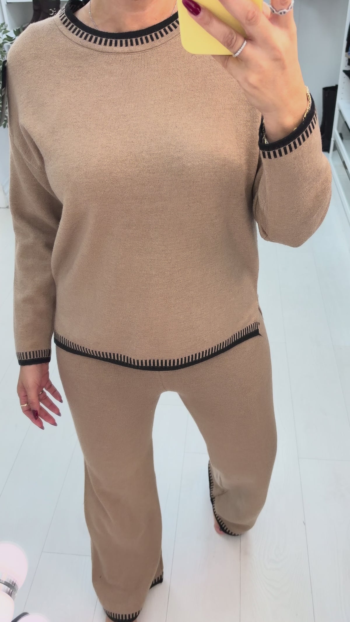 Load video: Tansy Contrast Trim Detail Loungewear Set