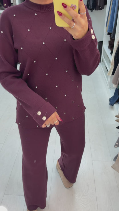Ottie Plain Diamante Embellished Loungewear Set