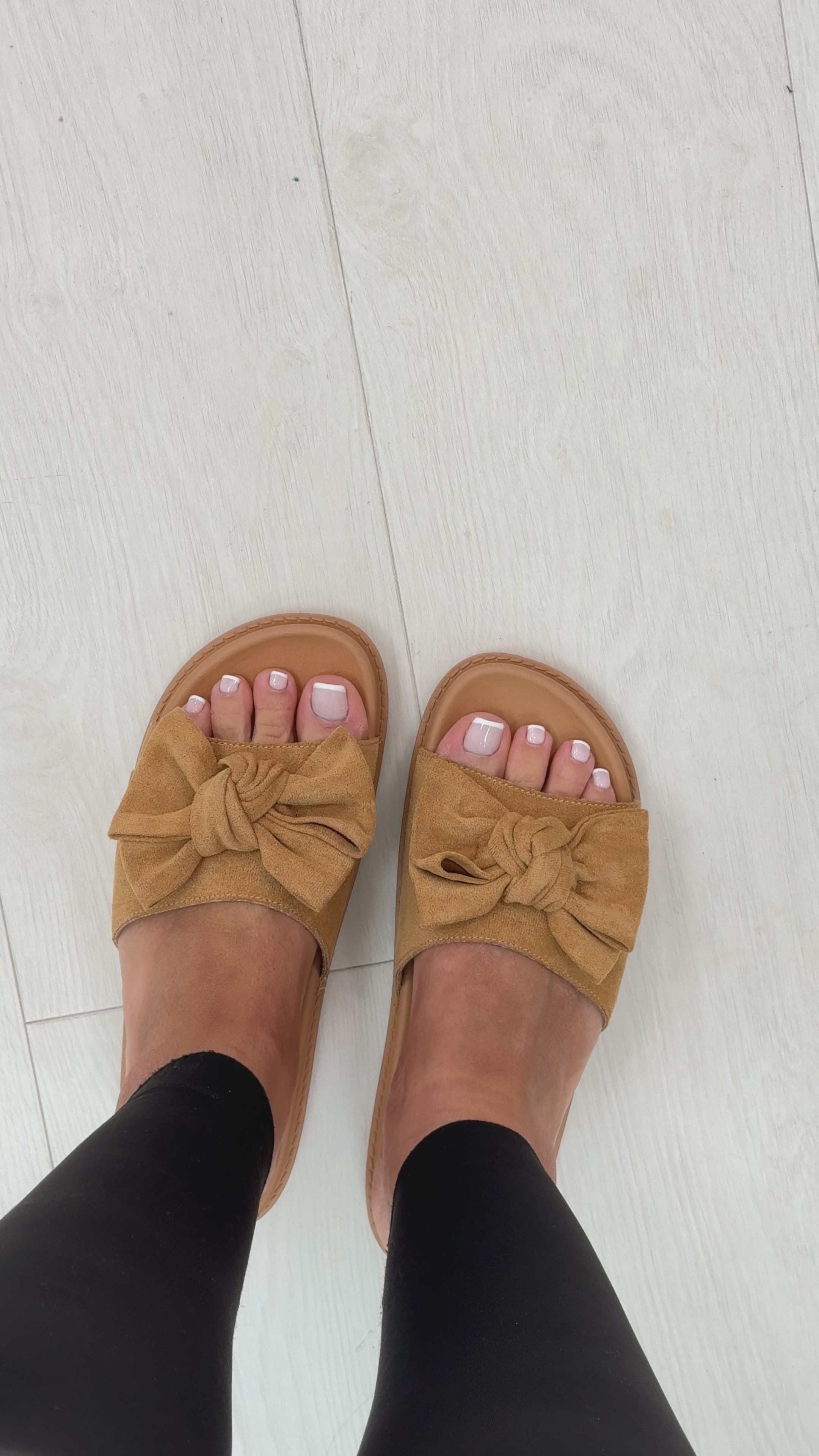 Load video: Cristy Faux Suede Knotted Bow Sliders