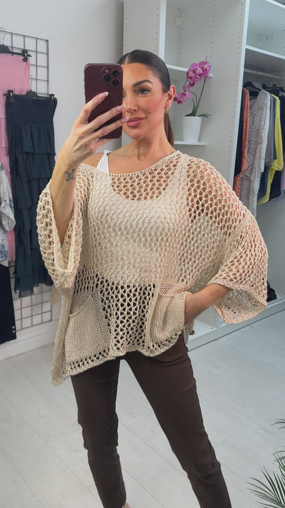 Melia Pocket Front Loose Fit Crochet Top