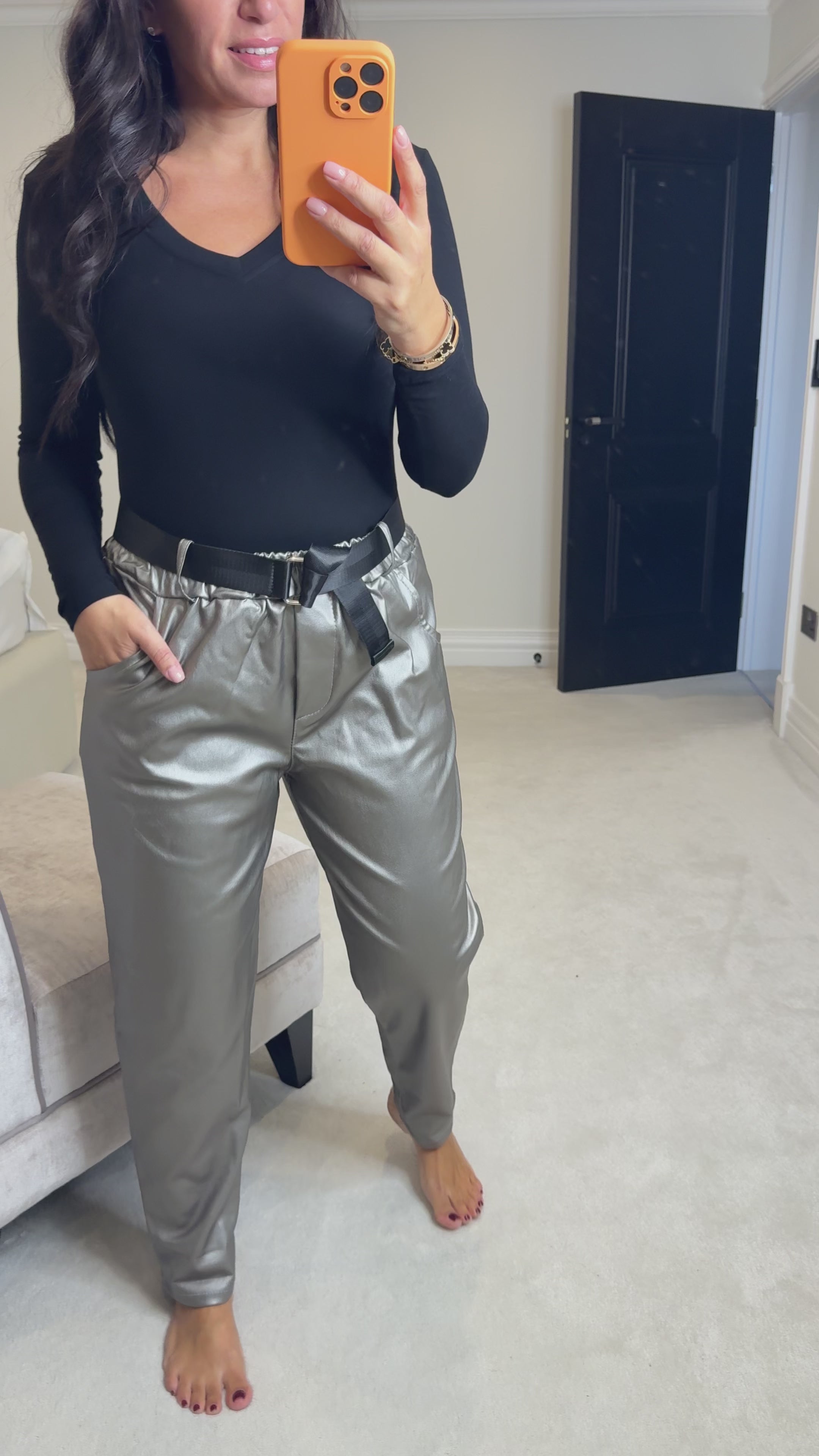 Load video: Callen Faux Leather Belted Joggers