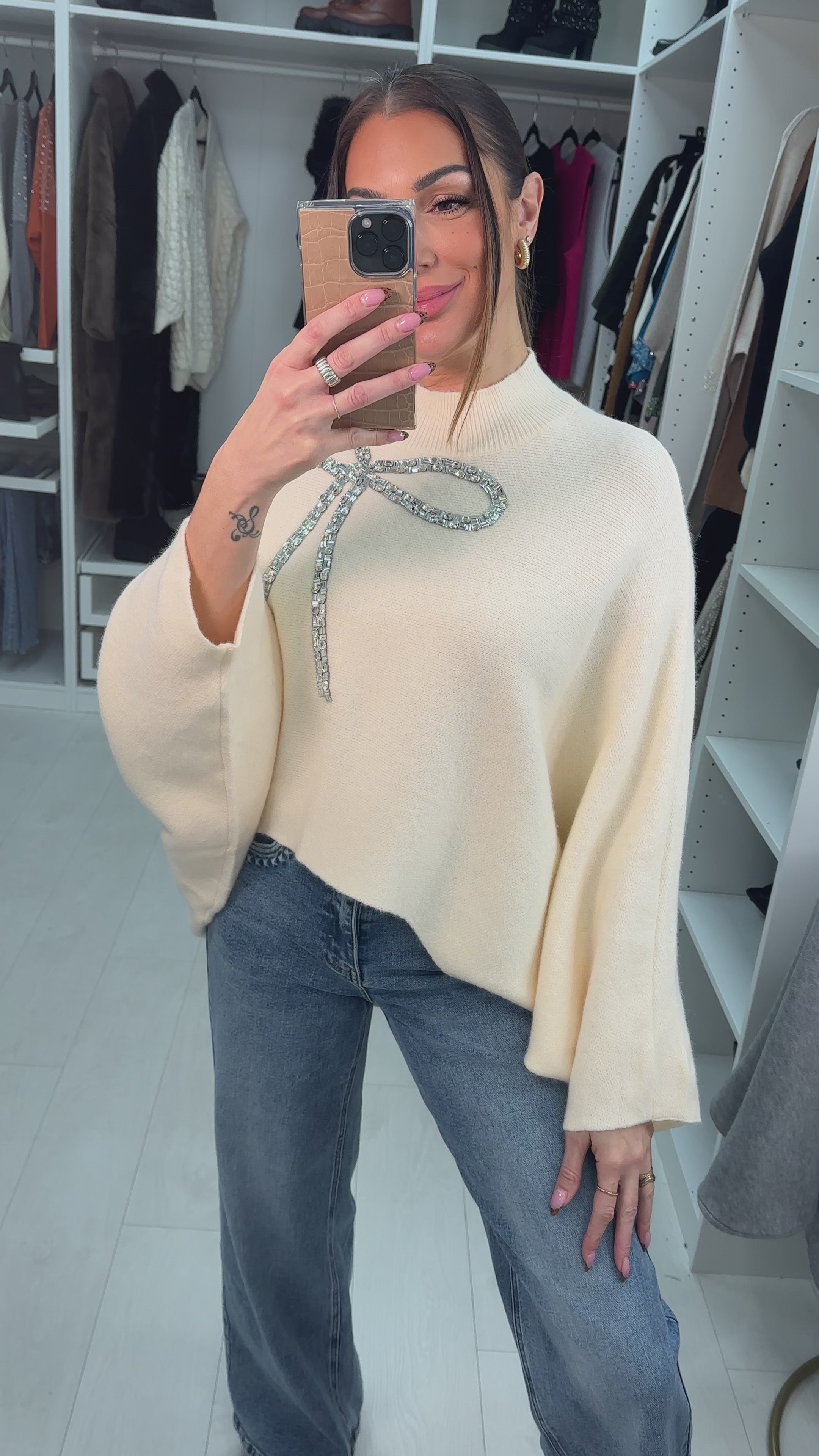 Laureen Crystal Bow Detail Knit Jumper