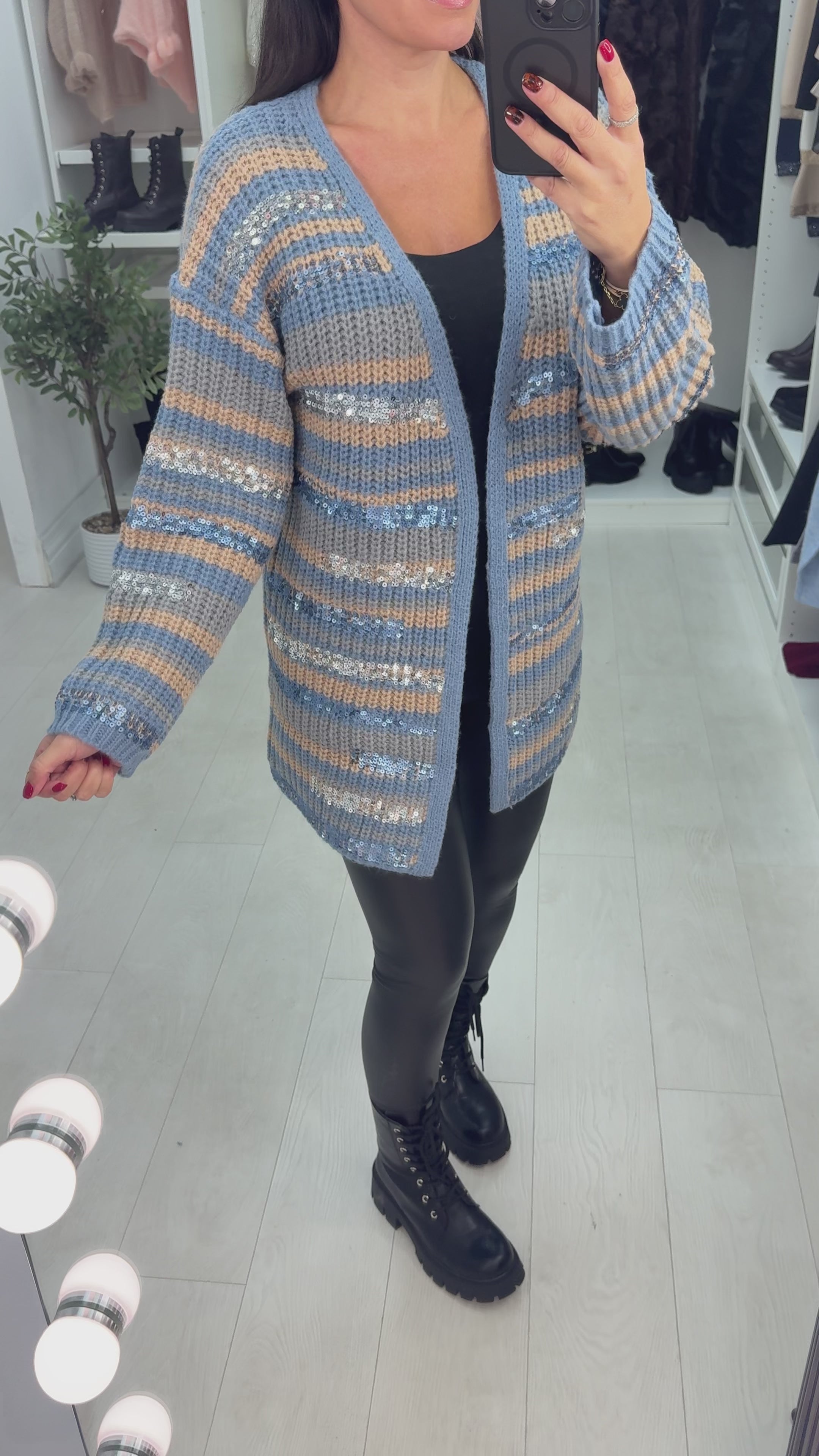 Load video: Sammi Sequin Detailed Chunky Knit Cardigan