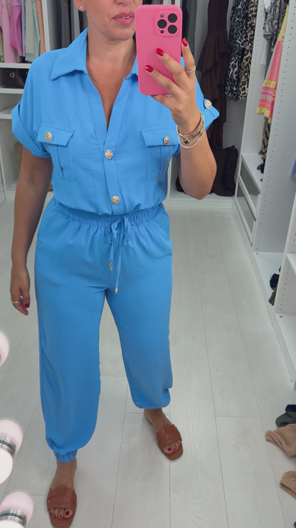 Romina Plain Crepe Short Sleeve Jumpsuit
