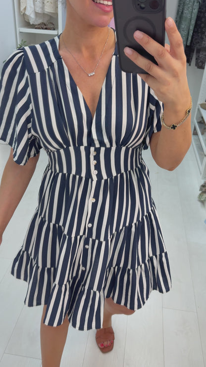 Loxley V Neck Striped Smock Dress