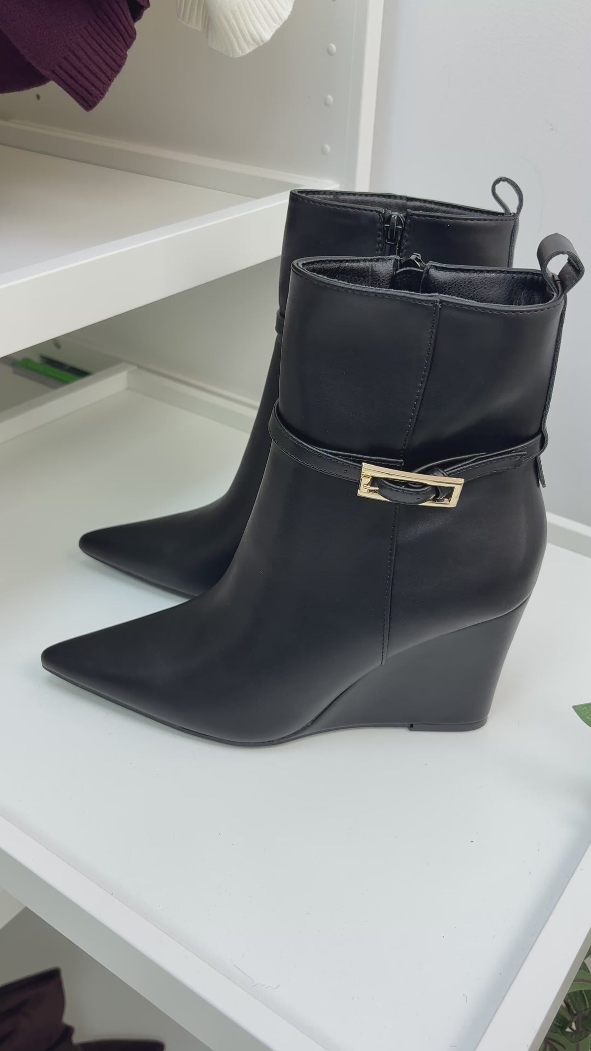 Alicia Faux Leather Pointed Wedge Boots
