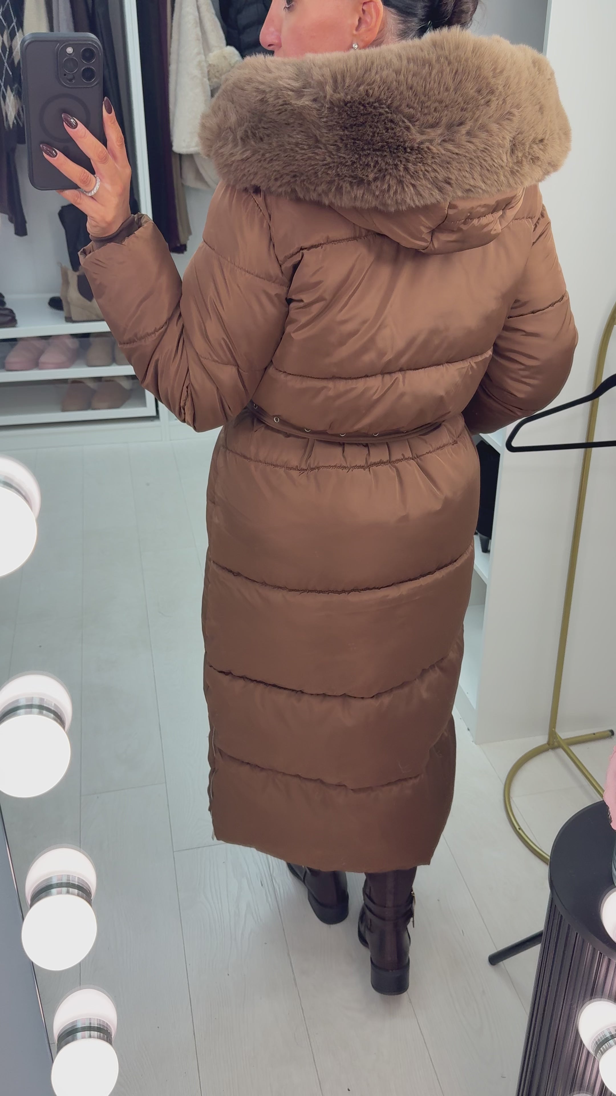 Ceri Padded Faux Fur Hooded Longline Coat