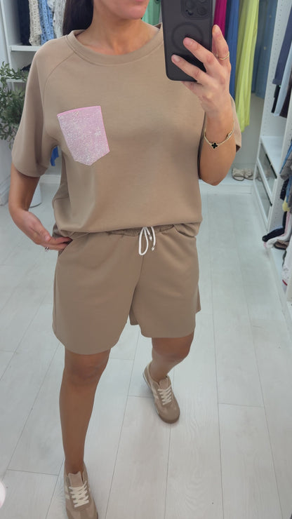 Hana Plain Embellished Pocket Shorts Co-Ord Set