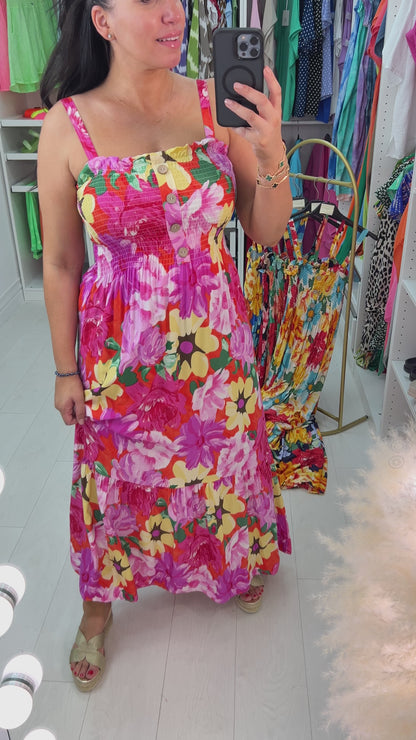 Dicle Elasticated Bust Button Detail Floral Print Dress