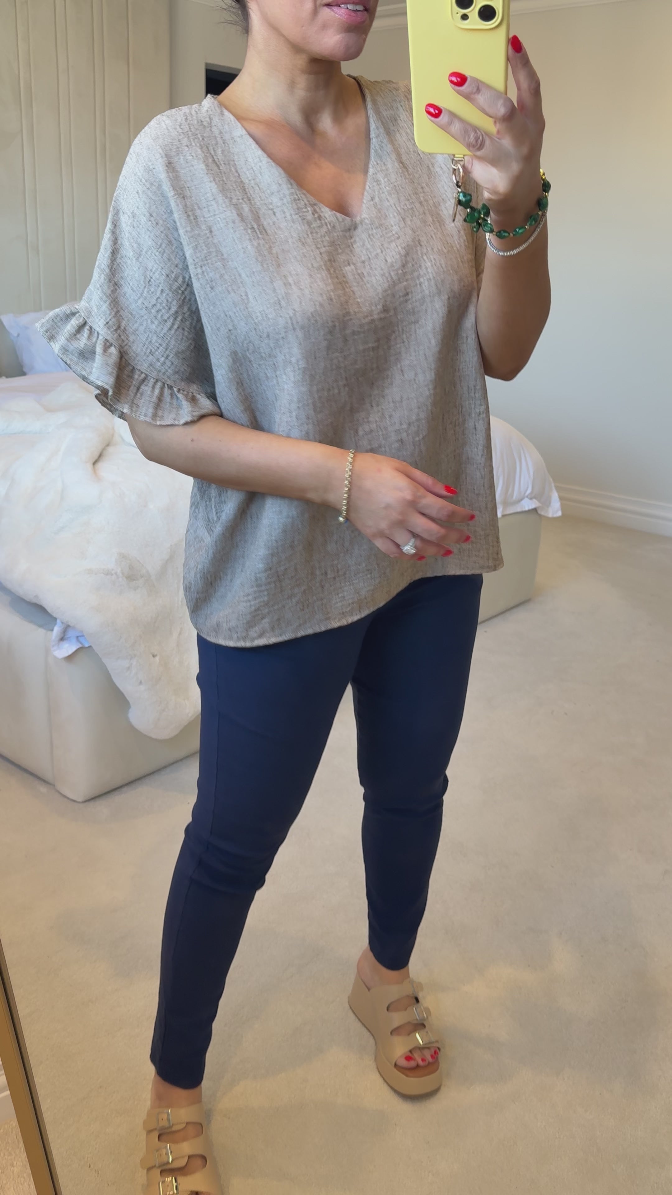 Load video: Imelda Plain Frill Sleeve Loose Top