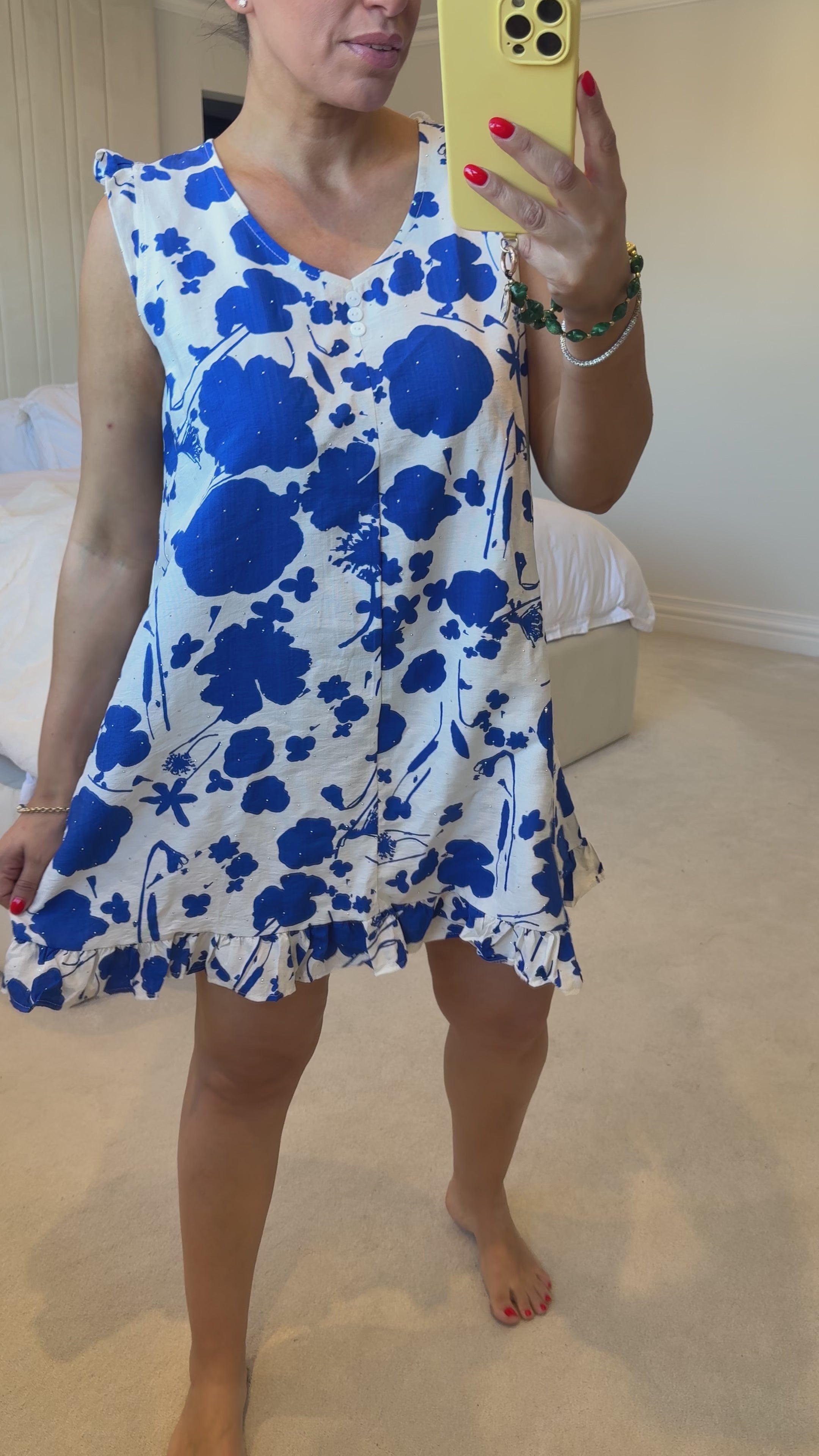 Load video: Saskia Abstract Print Embellished Loose Fit Dress