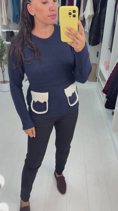 Pollie Plain Pearl Pocket Detail Jumper