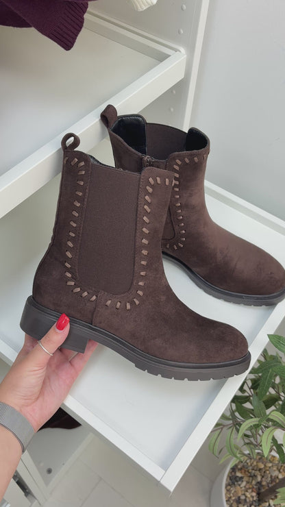 Elaina Stitch Detailed Faux Suede Chelsea Boots