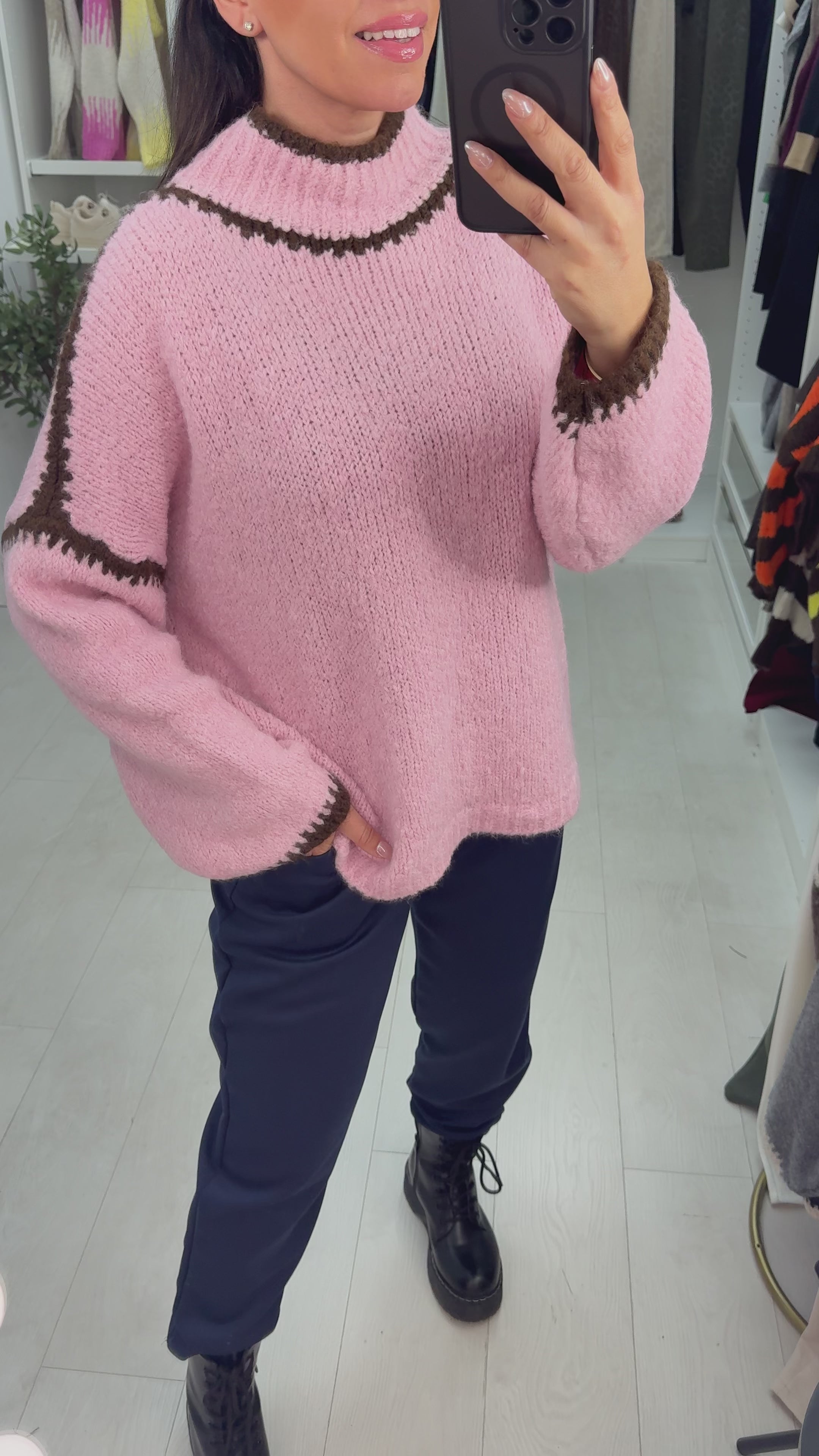 Load video: Aida Stitched Hem Detailed High Neck Jumper