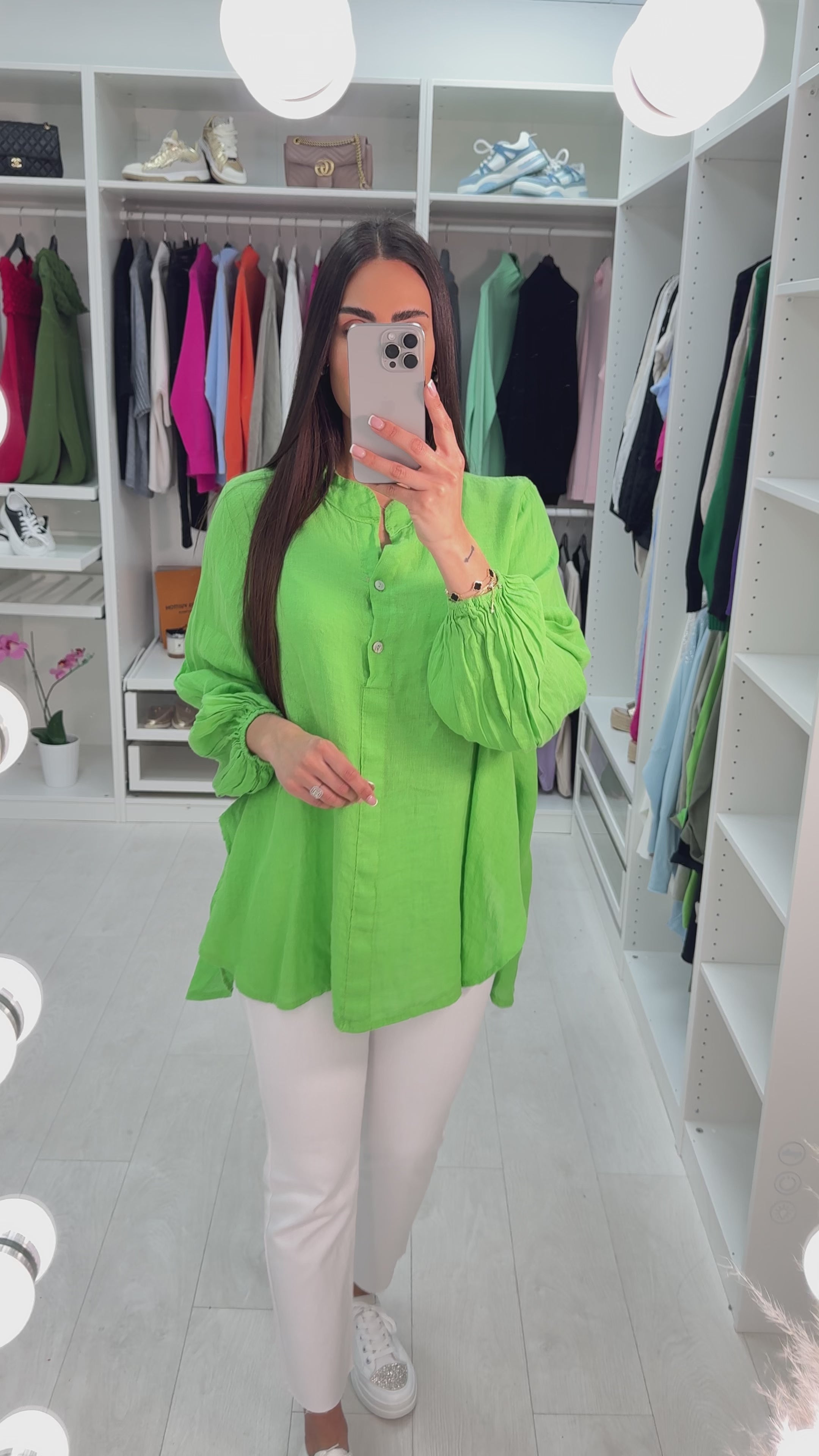 Load video: Marley Half Button Up Linen Top