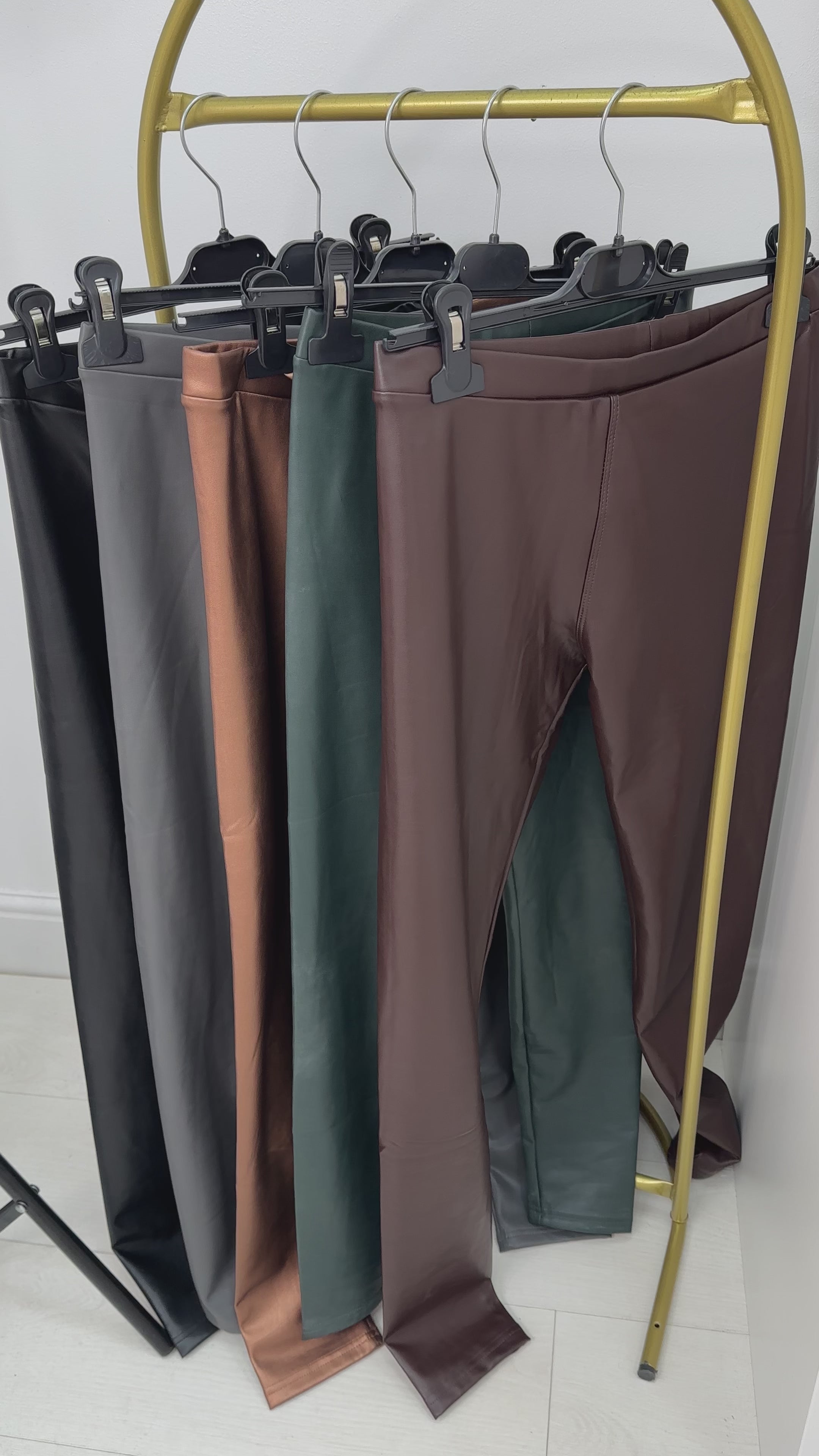 Load video: Keats Black Faux Leather Look Fitted Leggings