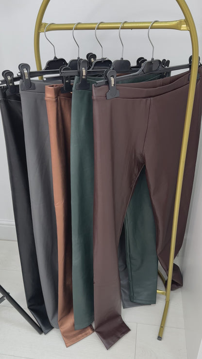 Keats Black Faux Leather Look Fitted Leggings