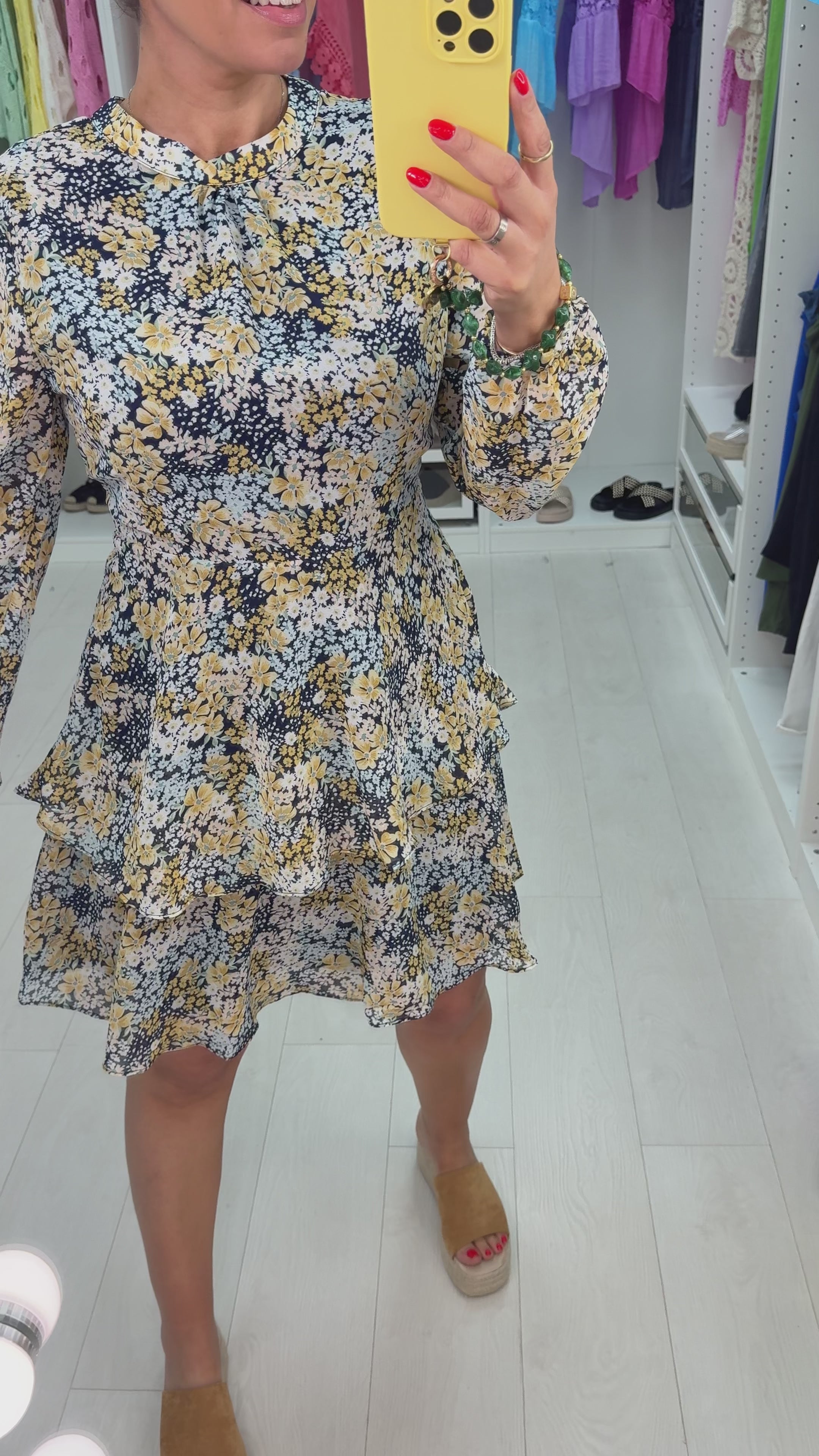 Load video: Kelby Floral Frill Tiered Floaty Swing Dress