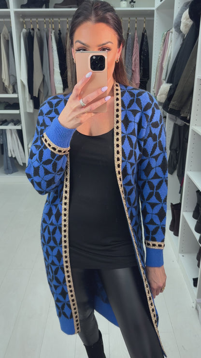 Romee Geometric Pattern Longline Cardigan